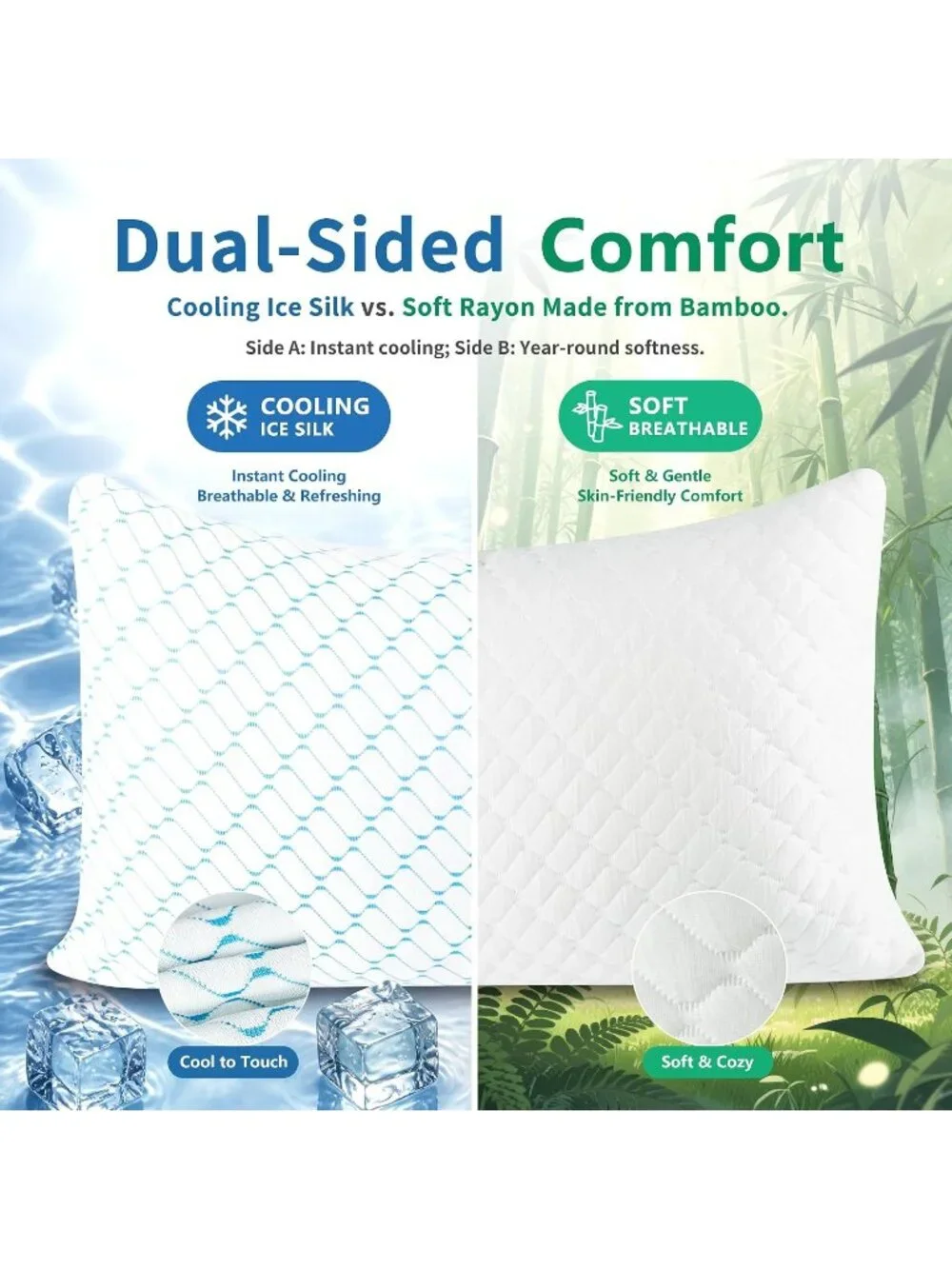 〽️Memory Foam Pillows King Size Set of 2 Cooling Adjustable Bed Pillows for Pain